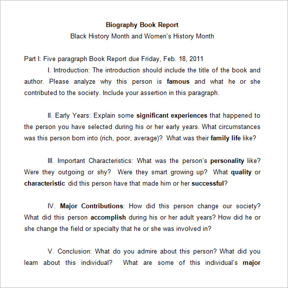 Biography Book Report Template