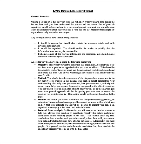 Biology Lab Report Template