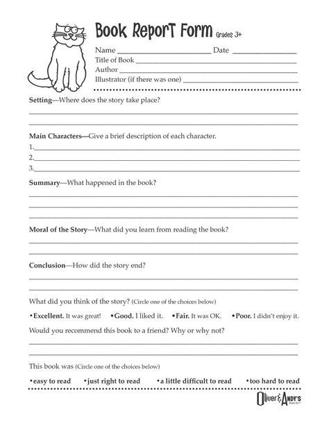 Book Report Template 4Th Grade