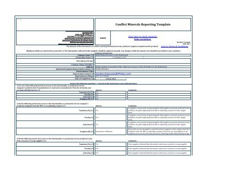 Conflict Minerals Reporting Template