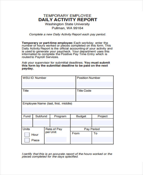 Daily Activity Report Template