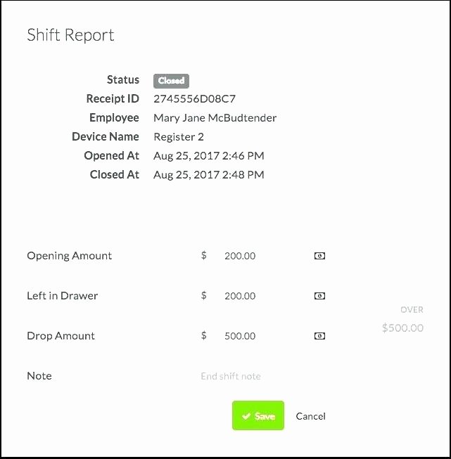 End Of Day Cash Register Report Template