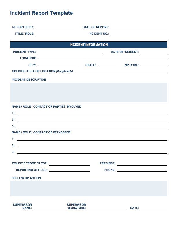 Itil Incident Report Form Template