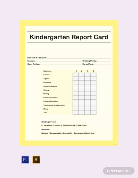 Kindergarten Report Card Template