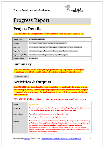 M&E Report Template