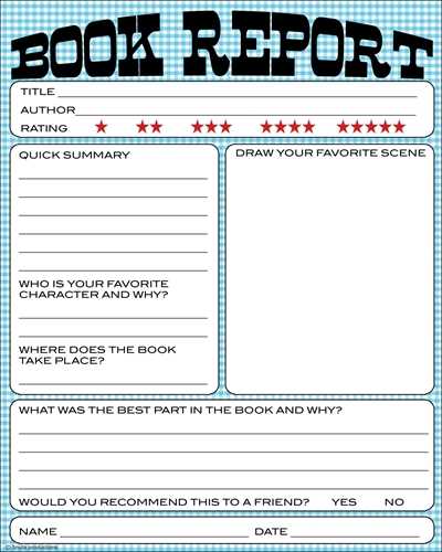 middle school book report template