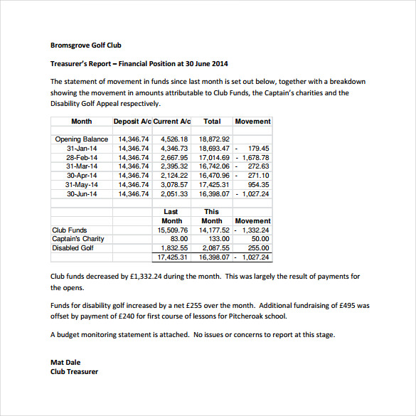 Non Profit Treasurer Report Template (3) PROFESSIONAL TEMPLATES