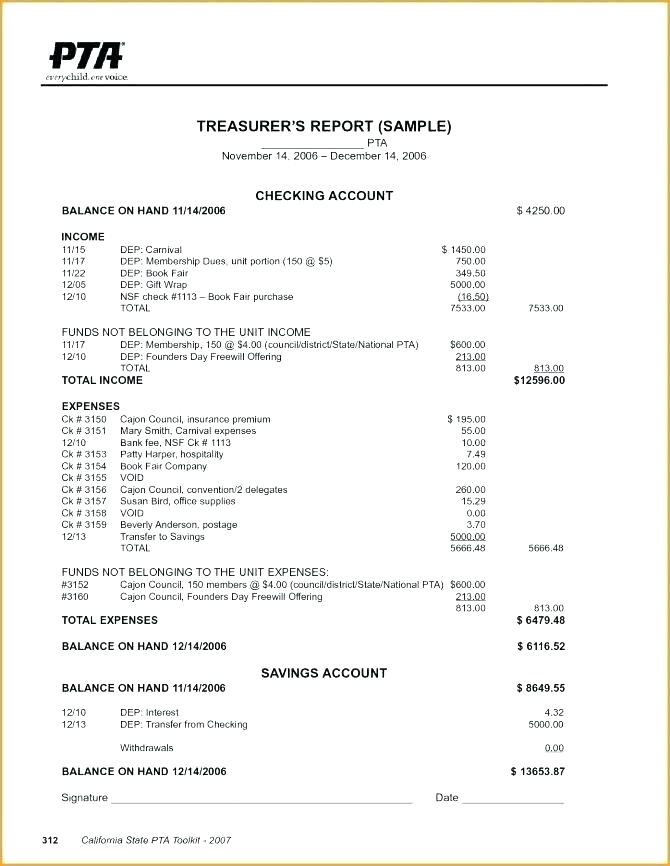 Non Profit Treasurer Report Template