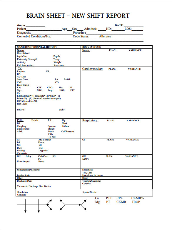 Nursing Report Sheet Templates