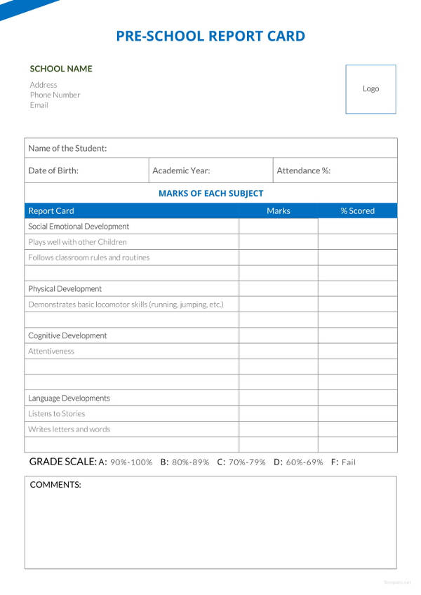 Report Card Format Template