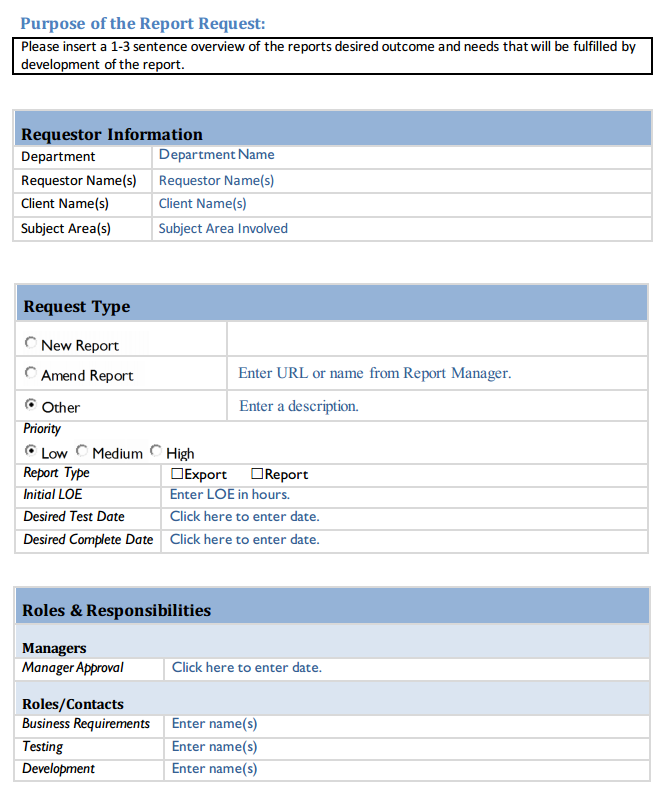 Report Requirements Template