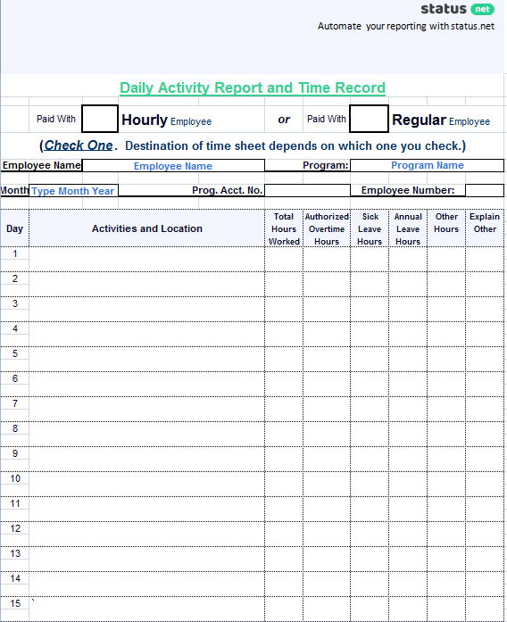 Team Progress Report Template