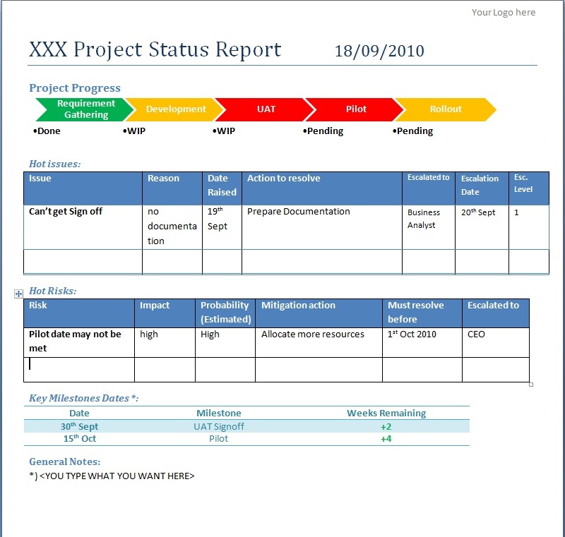 Weekly Progress Report Template Project Management 4 Professional