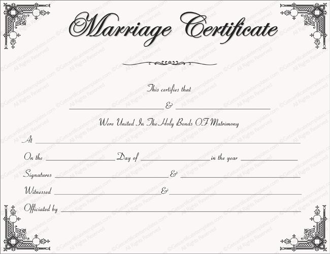 Blank Marriage Certificate Template