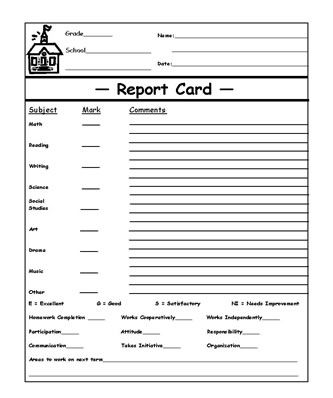 Blank Report Card Template