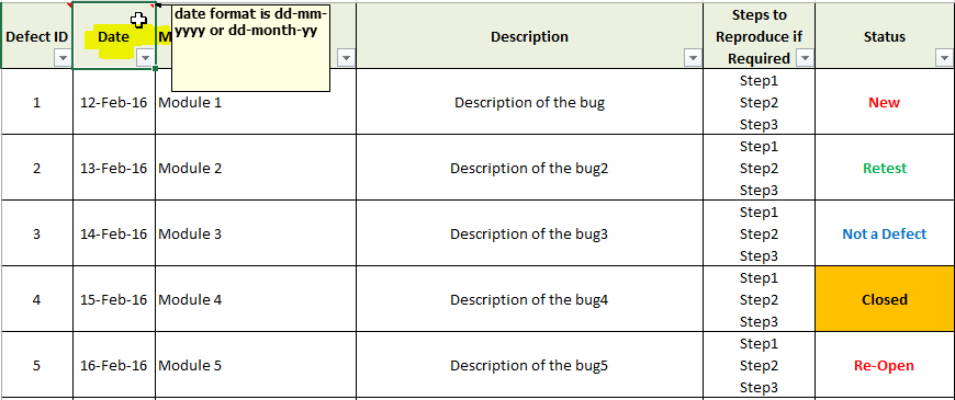 Bug Report Template Xls