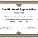 Certificate Of Appreciation Template Free Printable