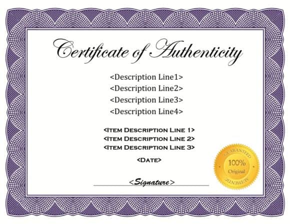 Certificate Of Authenticity Template