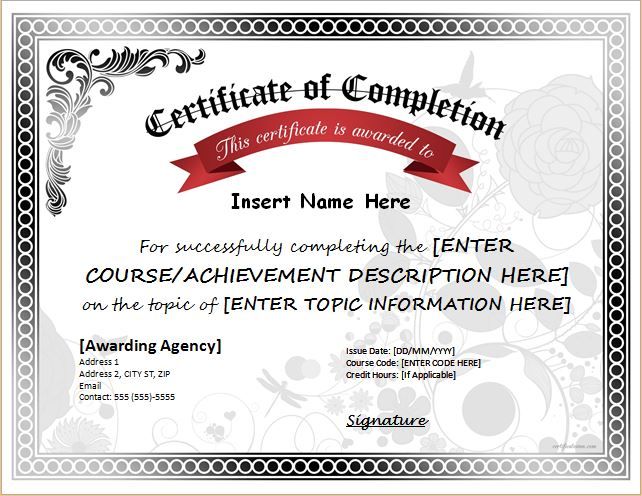 Certificate Of Completion Template Word