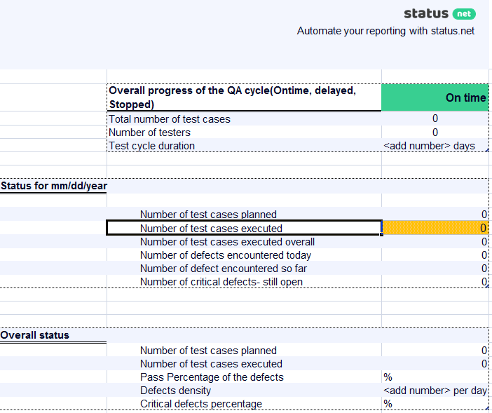 Daily Status Report Template Xls