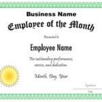 Employee Of The Month Certificate Template