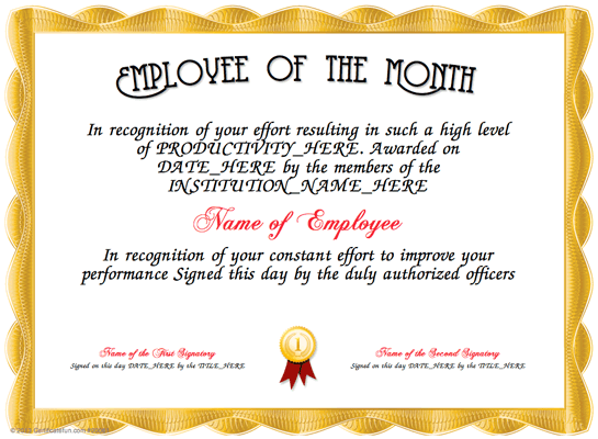 Employee Of The Month Certificate Templates