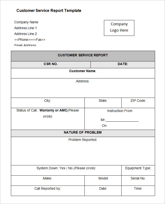 Equipment Fault Report Template