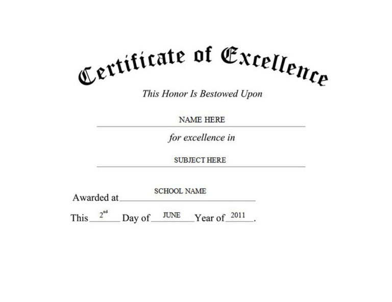Free Certificate Of Excellence Template (4) PROFESSIONAL TEMPLATES PROFESSIONAL TEMPLATES