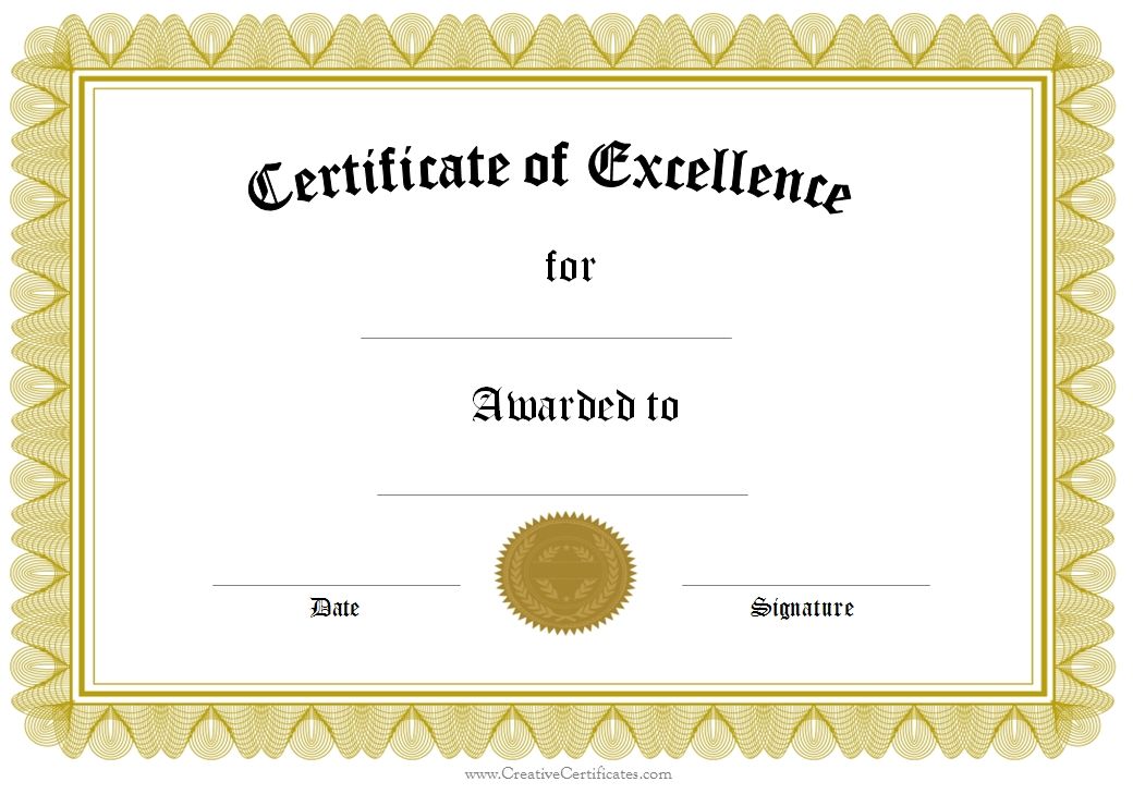 Free Certificate Of Excellence Template