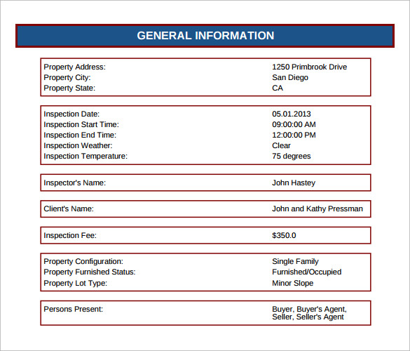 Home Inspection Report Template Free