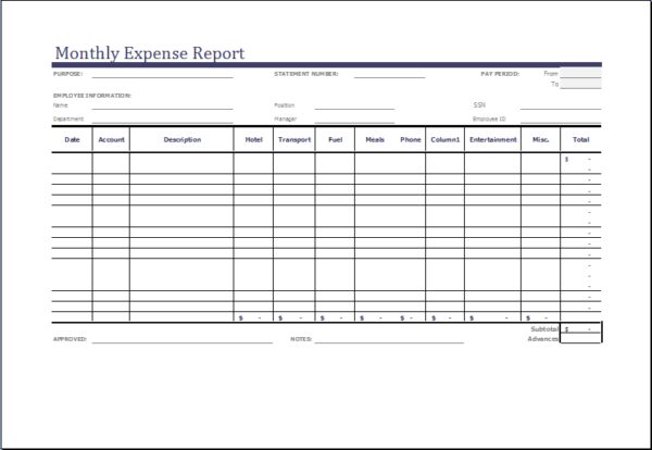 Microsoft Word Expense Report Template