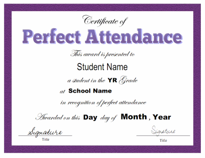 Perfect Attendance Certificate Template