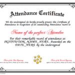 Perfect Attendance Certificate Template