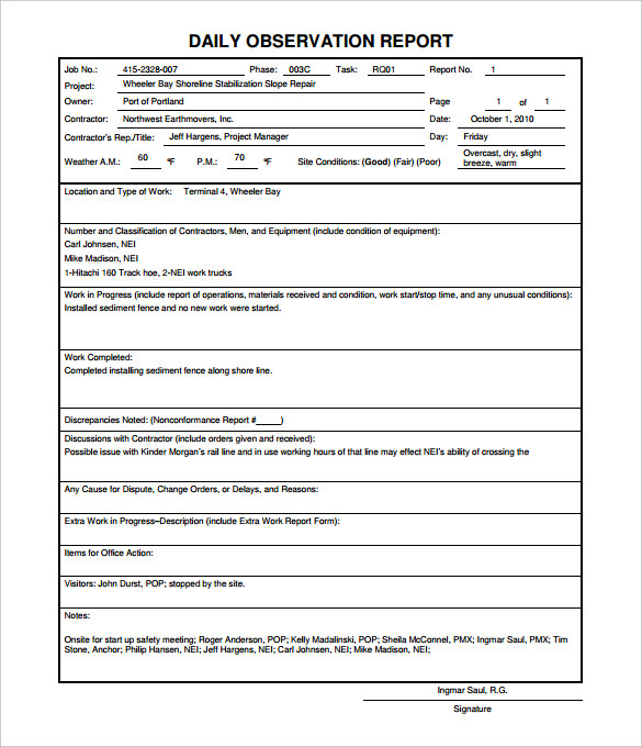 Project Daily Status Report Template