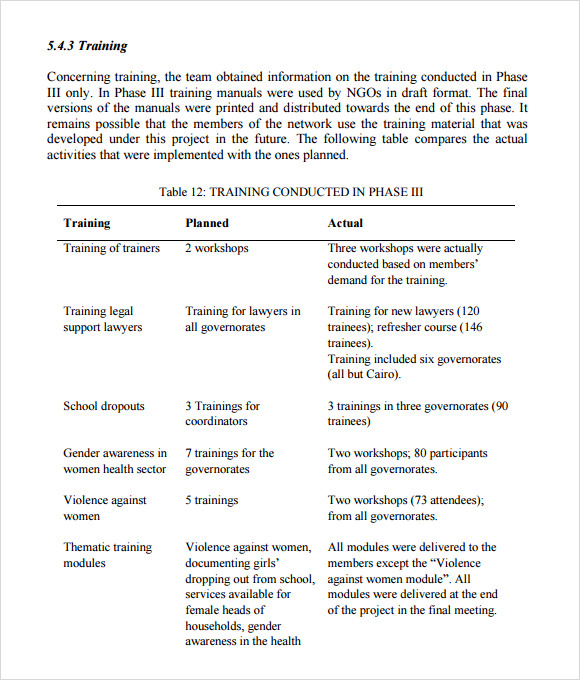 Template For Evaluation Report