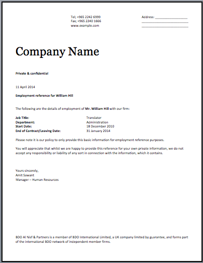 Template Of Certificate Of Employment