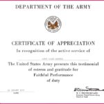 Army Certificate Of Appreciation Template