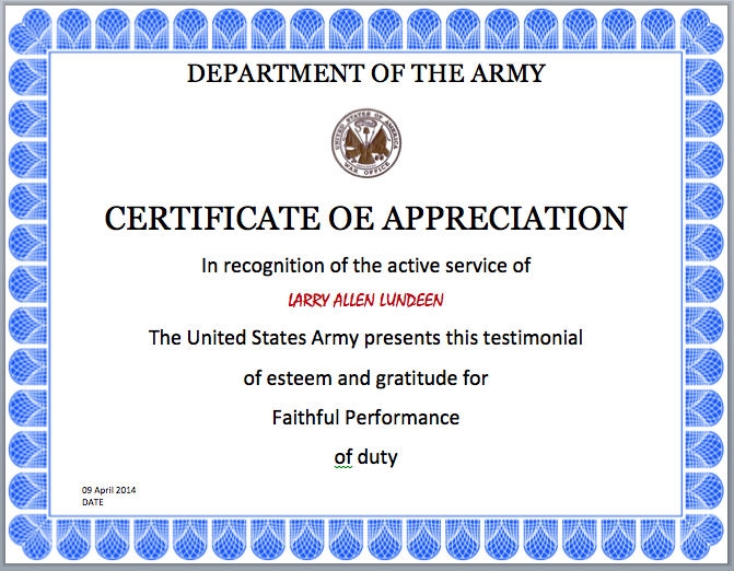 Army Certificate Of Completion Template