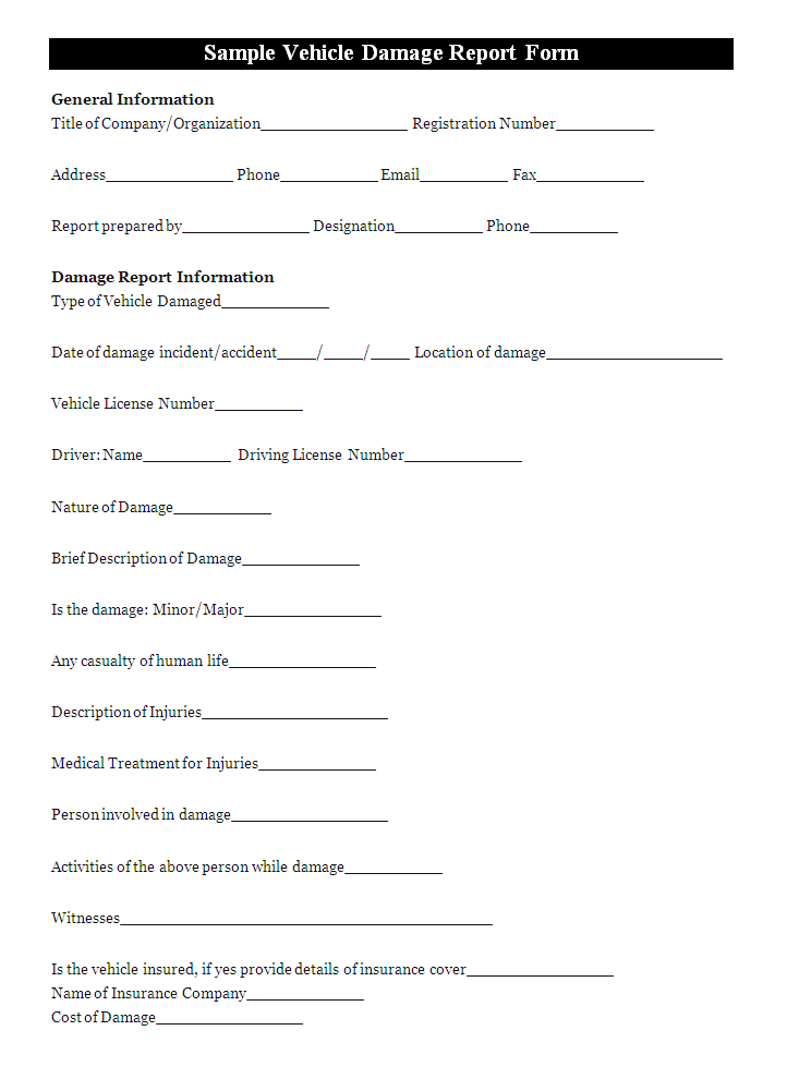 Car Damage Report Template