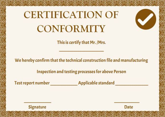 Certificate Of Conformity Template Free