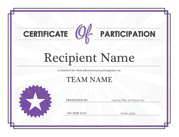 Certificate Of Participation Template Ppt