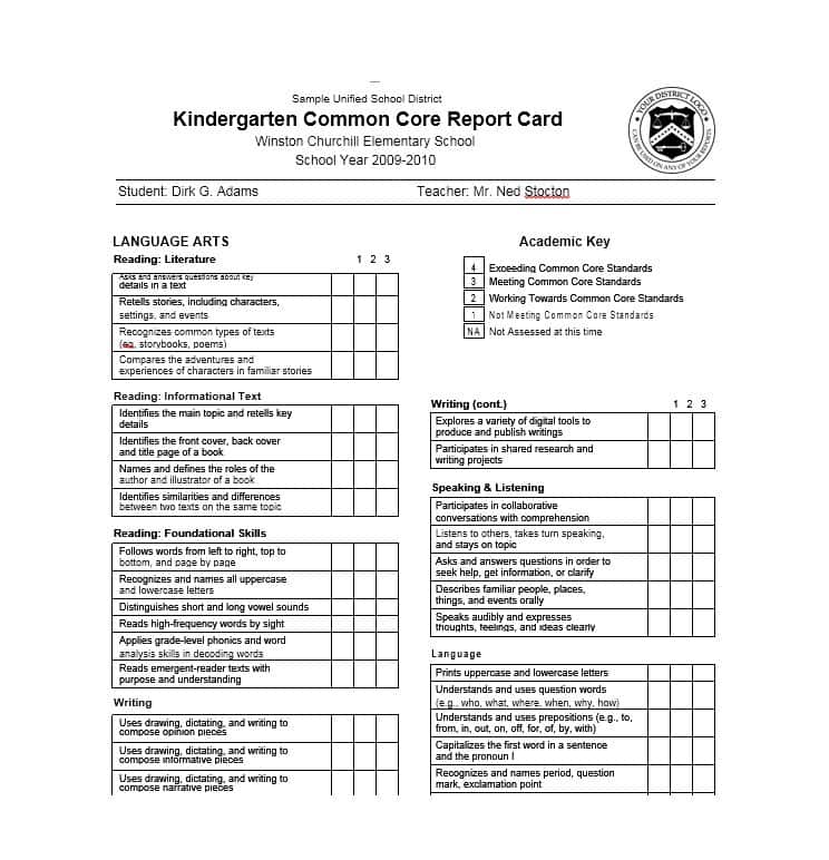 College Report Card Template