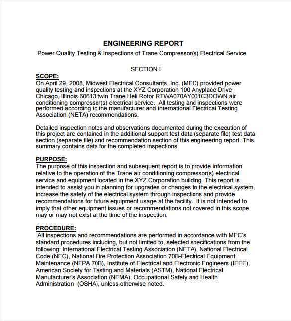 Engineering Inspection Report Template