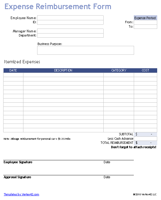 Expense Report Template Excel 2010