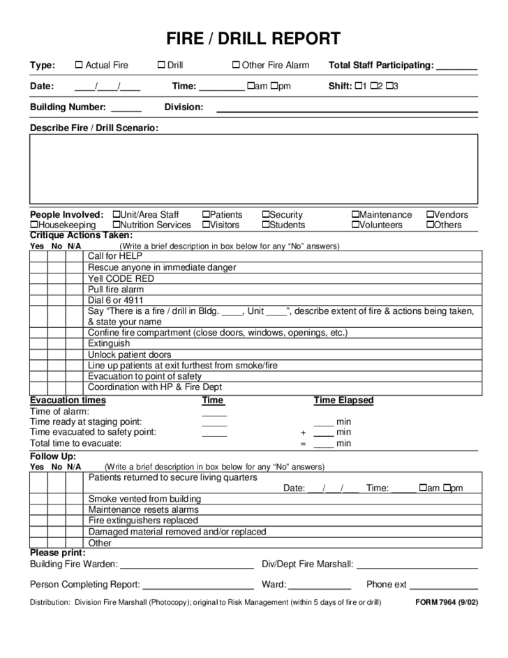 Fire Evacuation Drill Report Template