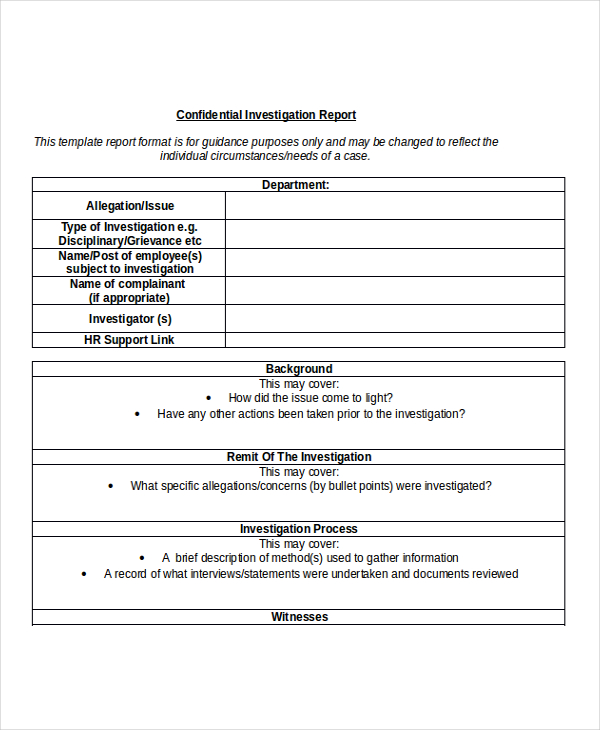 Hr Investigation Report Template