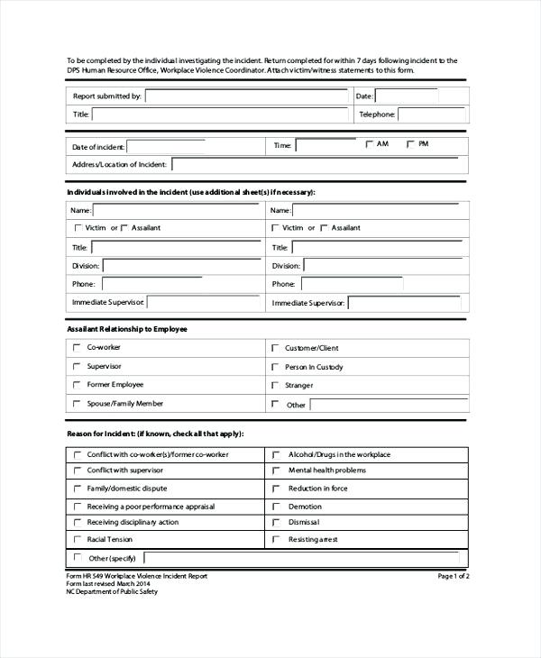 Incident Report Form Template Qld