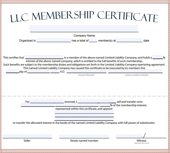 Llc Membership Certificate Template