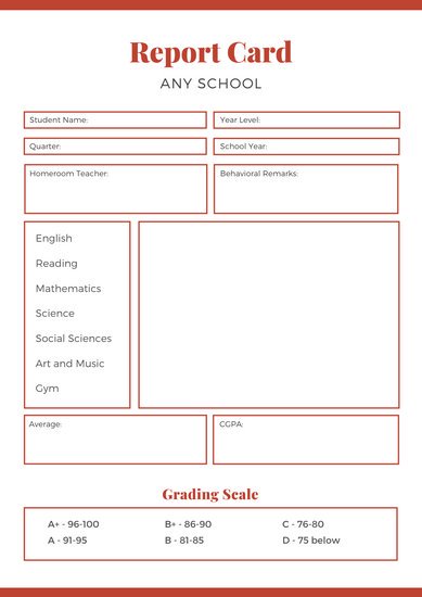 Middle School Report Card Template