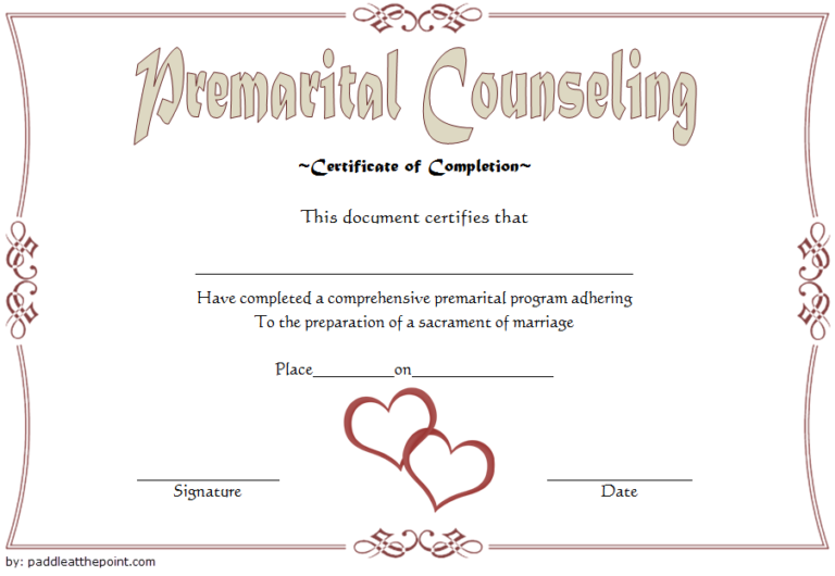 Premarital Counseling Certificate Of Completion Template - PROFESSIONAL ...